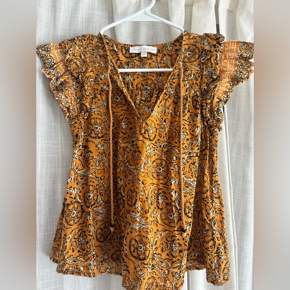 House of Harlow 1960 Zoey Ruffled Peasant Short Sleeve Top